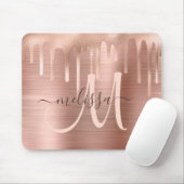 Chic Rose Gold Dripping Brushed Metal Blush Script Mousepad (Mit Mouse)