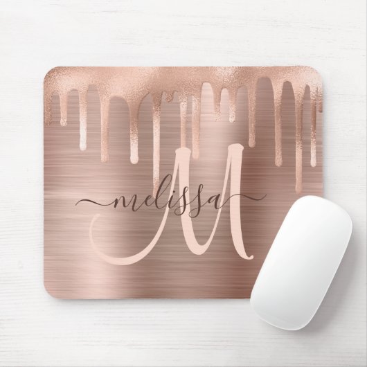 Chic Rose Gold Dripping Brushed Metal Blush Script Mousepad (Mit Mouse)