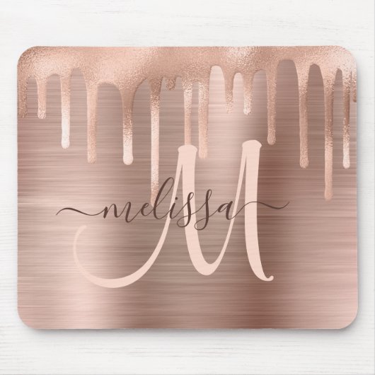 Chic Rose Gold Dripping Brushed Metal Blush Script Mousepad (Vorne)
