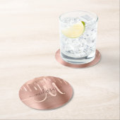 Chic Rose Gold Dripping Brushed Metal Blush Script Runder Pappuntersetzer (Vor Ort)