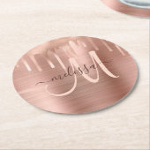 Chic Rose Gold Dripping Brushed Metal Blush Script Runder Pappuntersetzer (Angewinkelt)