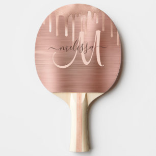Chic Rose Gold Dripping Brushed Metal Blush Script Tischtennis Schläger