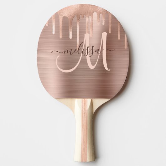 Chic Rose Gold Dripping Brushed Metal Blush Script Tischtennis Schläger (Vorderseite)