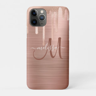 Chic Rose Gold Dripping Brushed Metal Monogram Case-Mate iPhone Hülle