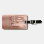 Chic Rose Gold Dripping Brushed Metal Monogram Gepäckanhänger (Vorderseite horizontal)