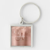 Chic Rose Gold Dripping Brushed Metal Monogram Schlüsselanhänger (Vorne)