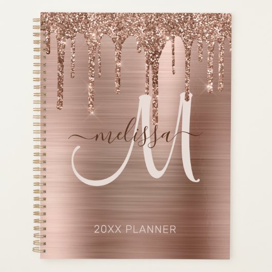 Chic Rose Gold Dripping Glitzer Brushed Metal 2024 Planer (Vorderseite)