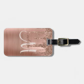 Chic Rose Gold Dripping Glitzer Brushed Metal Glam Gepäckanhänger (Vorderseite horizontal)