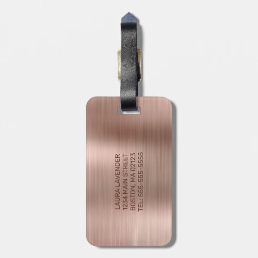 Chic Rose Gold Dripping Glitzer Brushed Metal Glam Gepäckanhänger (Rückseite vertikal)
