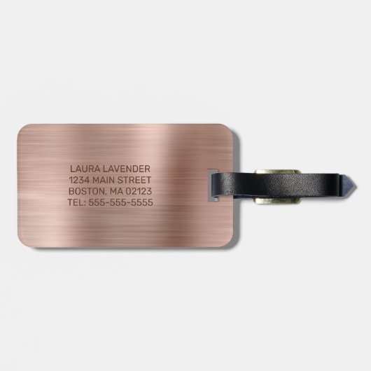 Chic Rose Gold Dripping Glitzer Brushed Metal Glam Gepäckanhänger (Rückseite horizontal)