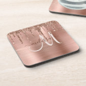 Chic Rose Gold Dripping Glitzer Brushed Metal Glam Getränkeuntersetzer (Linke Seite)