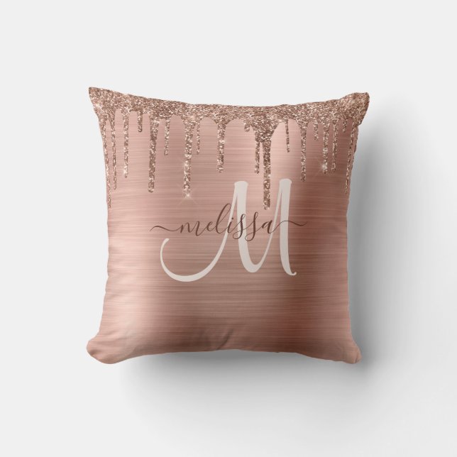 Chic Rose Gold Dripping Glitzer Brushed Metal Glam Kissen (Vorderseite)