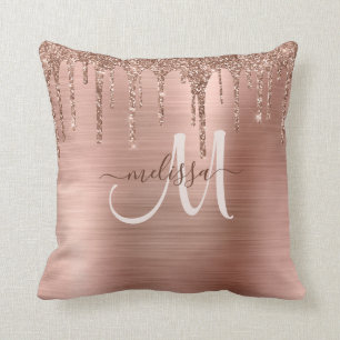 Chic Rose Gold Dripping Glitzer Brushed Metal Glam Kissen
