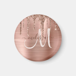 Chic Rose Gold Dripping Glitzer Brushed Metal Glam Magnet
