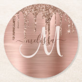 Chic Rose Gold Dripping Glitzer Brushed Metal Glam Runder Pappuntersetzer (Vorderseite)