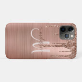 Chic Rose Gold Dripping Glitzer Metal Monogram Case-Mate iPhone Hülle (Rückseite (Horizontal))