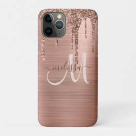 Chic Rose Gold Dripping Glitzer Metal Monogram Case-Mate iPhone Hülle