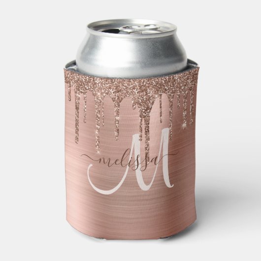 Chic Rose Gold Dripping Glitzer Metal Monogram Dosenkühler (Kanne Vorderseite)