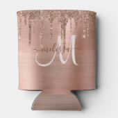 Chic Rose Gold Dripping Glitzer Metal Monogram Dosenkühler (Rückseite)
