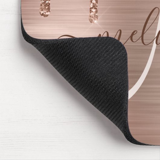 Chic Rose Gold Dripping Glitzer Metal Monogram Mousepad (Ecke)