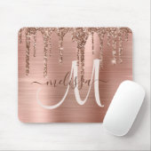 Chic Rose Gold Dripping Glitzer Metal Monogram Mousepad (Mit Mouse)