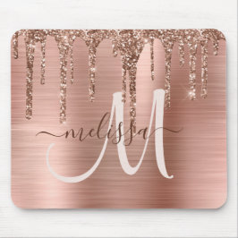 Chic Rose Gold Dripping Glitzer Metal Monogram Mousepad