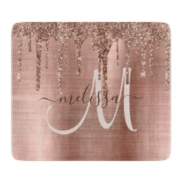 Chic Rose Gold Dripping Glitzer Metal Monogram Schneidebrett