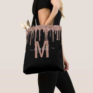 Chic Rose Gold Dripping Glitzer Monogram Name Tasche