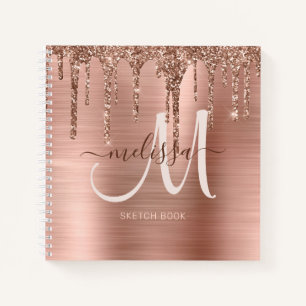 Chic Rose Gold Dripping Glitzer Monogram Sketch Notizblock