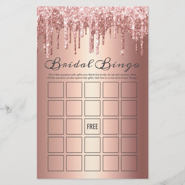 Chic Rose Gold Driving Glitzer Bridal Bingo Game (Vorderseite)