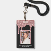 Chic Rose Gold Driving Glitzer Foto Abzeichen Ausweis (Front with Lanyard)