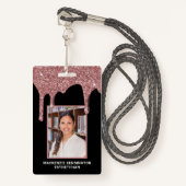 Chic Rose Gold Driving Glitzer Foto Abzeichen Ausweis (Vorderseite mit Schlüsselband)