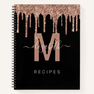 Chic Rose Gold Driving Glitzer Monogram Rezept Notizblock