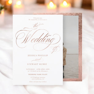 Chic Rose Gold elegante Foto Kalligraphie Hochzeit Einladung
