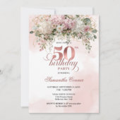 Chic Rose Gold Eucalyptus 50th Birthday Celebrate Einladung (Vorderseite)