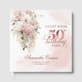 Chic Rose Gold Eucalyptus 50th Birthday Guest Book Gästebuch (Vorderseite)