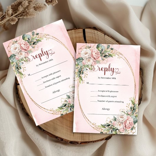 Chic Rose Gold Eucalyptus Wedding RSVP Card Karte
