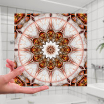 Chic Rose Gold Feather Geometric Fantasy Tile