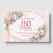 Chic Rose Gold Floral Greenery 90th Birthday Sign  Gästebuch (Vorderseite)