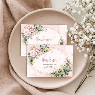 Chic Rose Gold Floral Greenery Thank You Card Dankeskarte