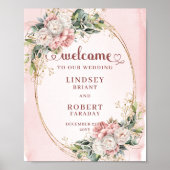 Chic Rose Gold Floral Greenery Wedding Welcome  Poster (Vorne)