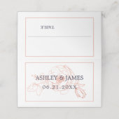 Chic Rose Gold Floral Kontur Navy Blue Wedding Platzkarte (Außenseite Aufgefaltet)