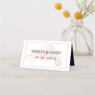 Chic Rose Gold Floral Kontur Navy Blue Wedding Platzkarte