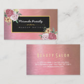 Chic Rose Gold Floral Makeup Künstlertrappe Stylis Visitenkarte (Vorne/Hinten)