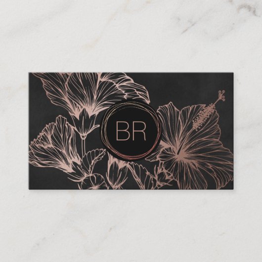 Chic Rose Gold Floral | Monogramm-Visitenkarte Visitenkarte (Vorderseite)