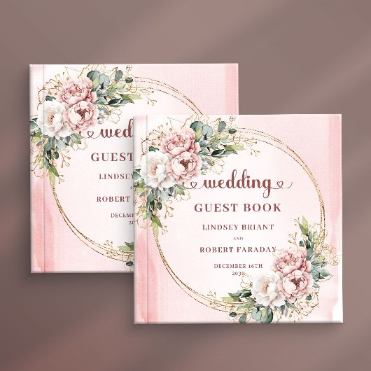 Chic Rose Gold Flowers and Greenery Wedding Guest Gästebuch