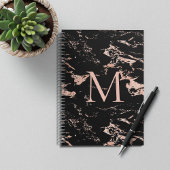 Chic Rose Gold Foil Black Marble Monogram Notizblock