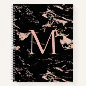Chic Rose Gold Foil Black Marble Monogram Notizblock (Vorderseite)