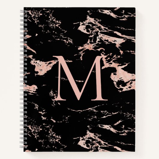 Chic Rose Gold Foil Black Marble Monogram Notizblock (Vorderseite)