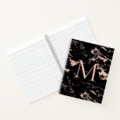 Chic Rose Gold Foil Black Marble Monogram Notizblock (Innenseite)